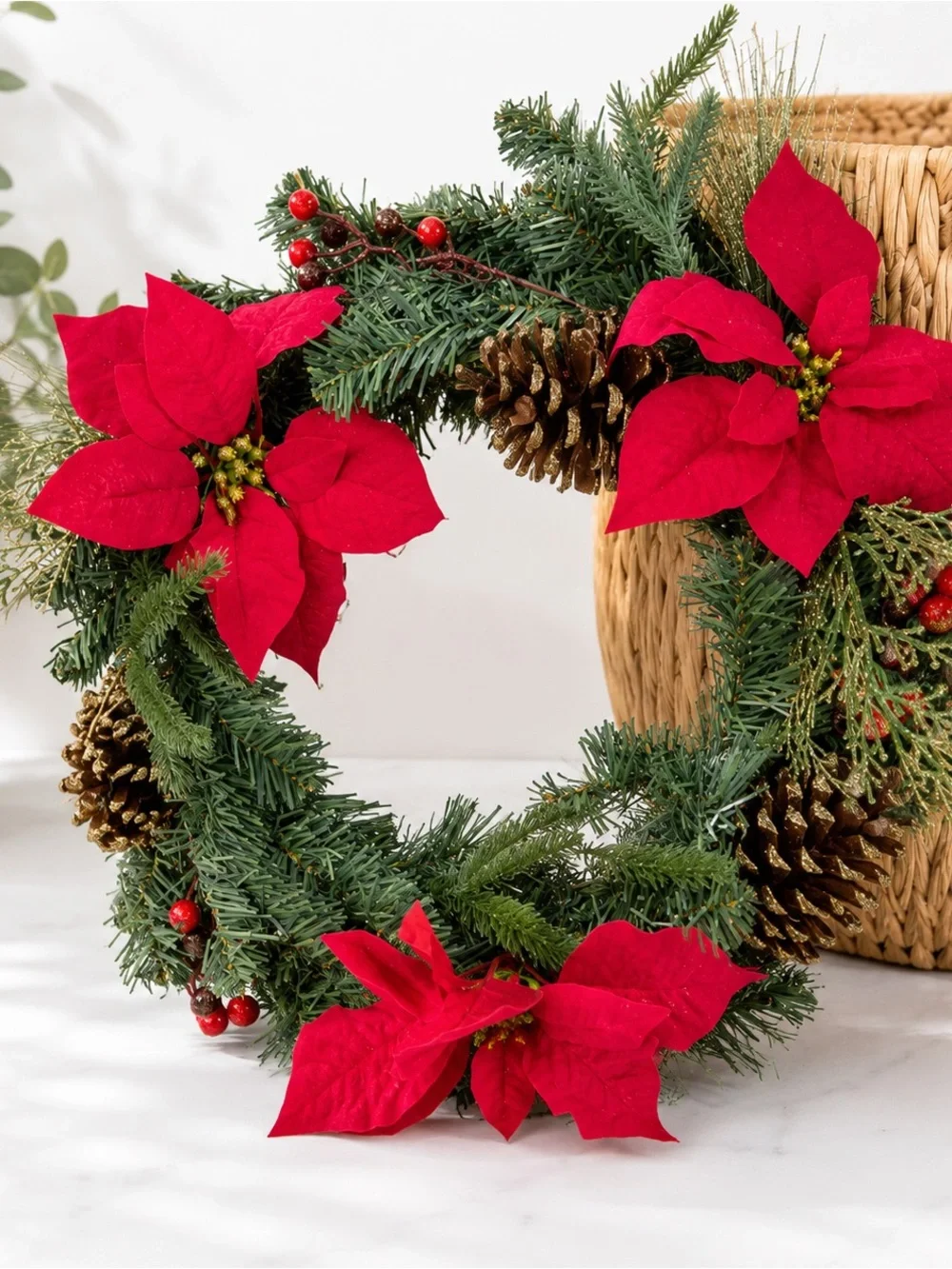 New Christmas Wreath Festive Red Poinsettia Holiday Wreath by old time pottery